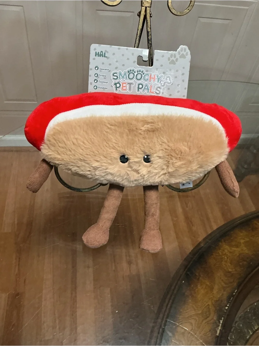 Smoochy Pals Hot Dog Plush Toy  Brown Red Beige White 14” Clinker &  Squeaker